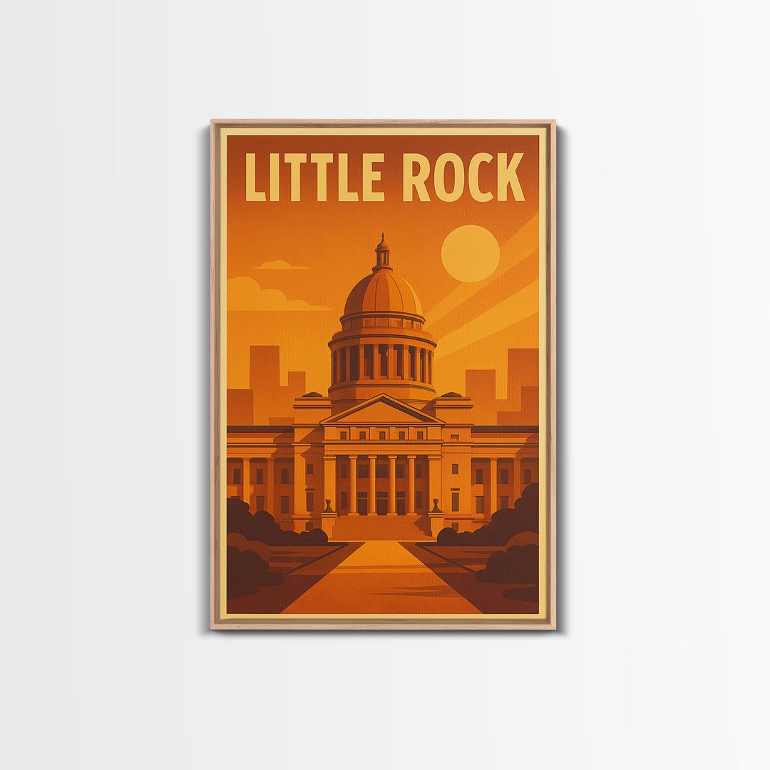 Little Rock Arkansas Travel Poster, Canvas Print, Warm Sunset Silhouette Art, Little Rock Travel Art, City Art Print, Vintage Travel Art