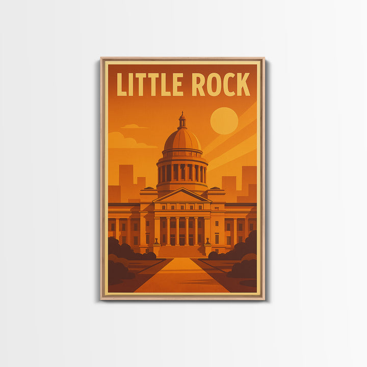Little Rock Arkansas Travel Poster, Canvas Print, Warm Sunset Silhouette Art, Little Rock Travel Art, City Art Print, Vintage Travel Art
