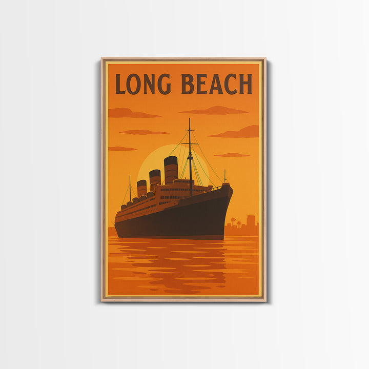Long Beach California Travel Poster, Canvas Print, Warm Sunset Silhouette Art, Long Beach Poster Print, Travel Print, Travel Wall Art