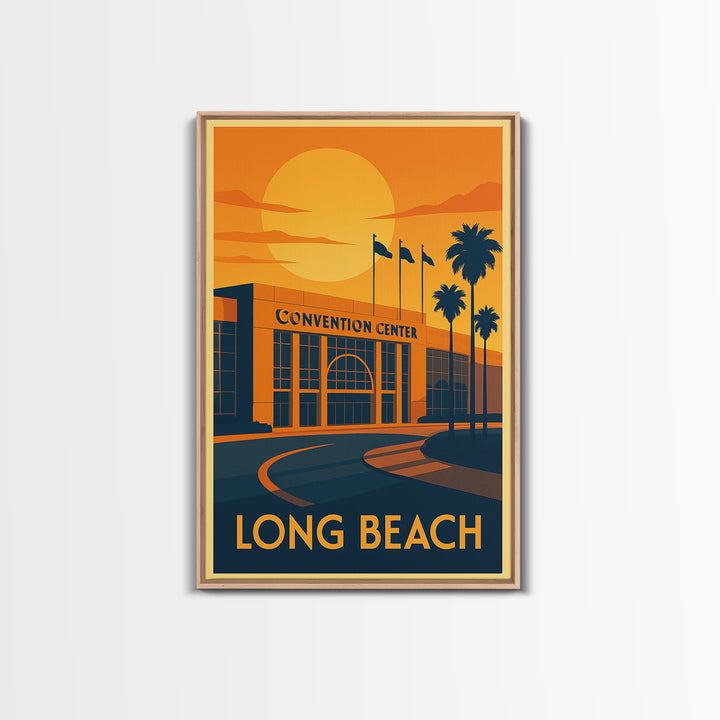 Long Beach Travel Poster, Canvas Print, Warm Sunset Silhouette Art, Long Beach Travel Art, Living Room Wall Art, Gift For Travelers
