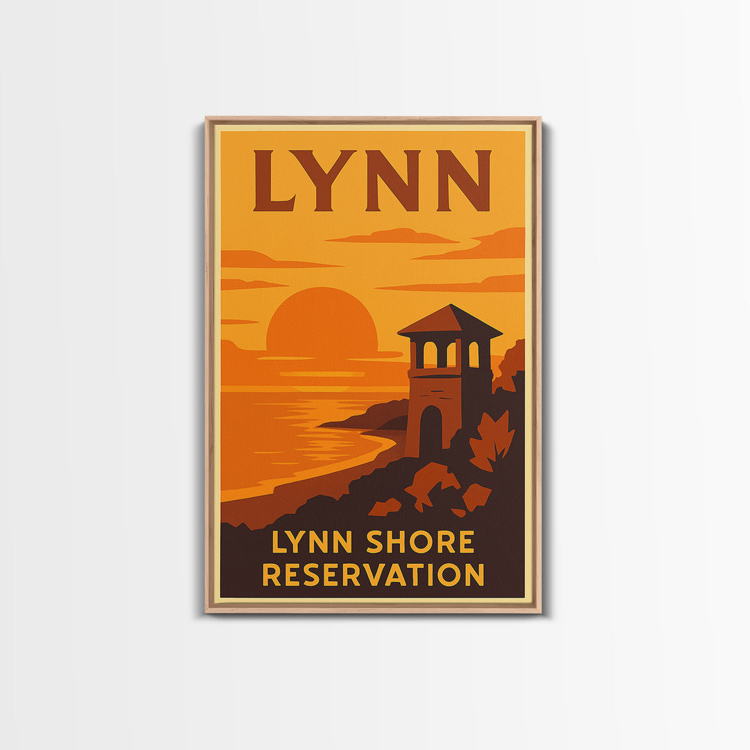 Lynn Massachusetts Travel Poster, Canvas Print, Warm Sunset Silhouette Art, Lynn Wall Art, Poster Art, Retro Travel Print, City Illustration