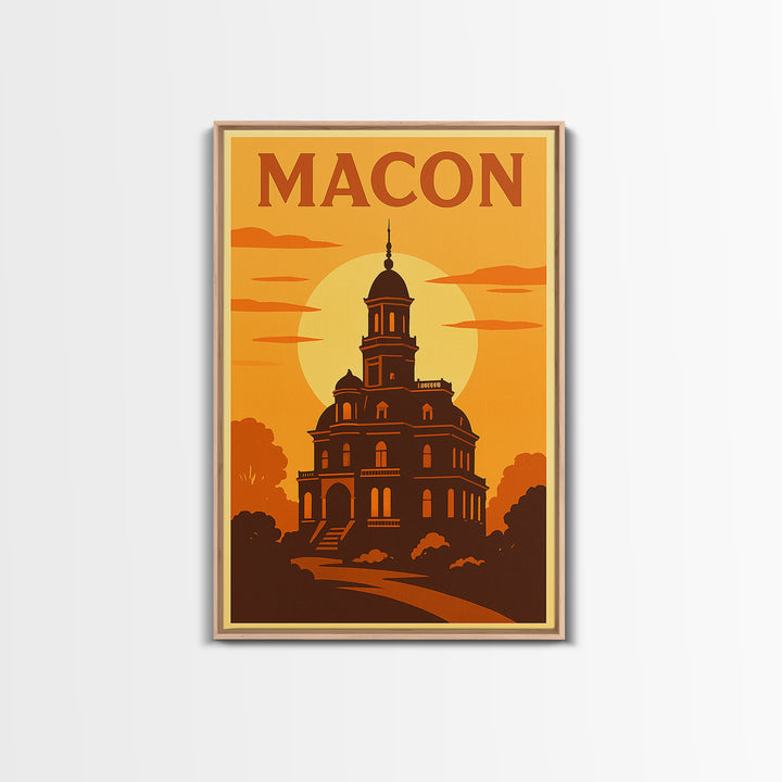 Macon Georgia Travel Poster, Canvas Print, Golden Travel Poster Art, Macon City Art, Mid Century Wall Art, Travel Poster Art, City Poster