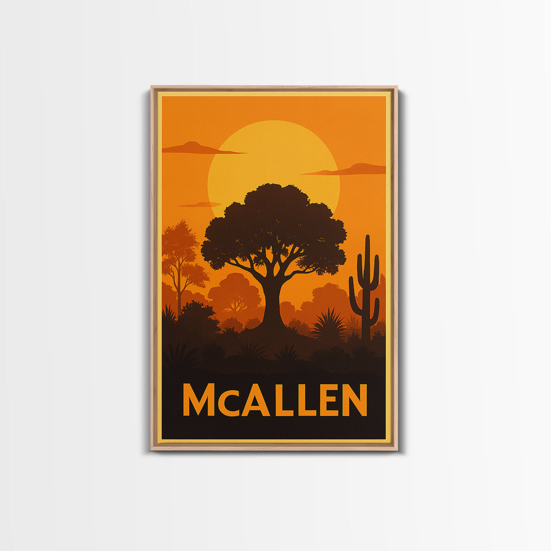 Mcallen Travel Poster, Canvas Print, Warm Sunset Silhouette Art, Mcallen Art Print, Travel Wall Decor, City Illustration, Gift For Travelers