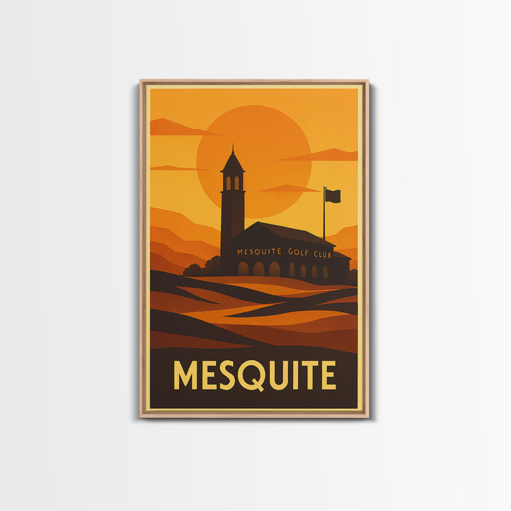 Mesquite Travel Poster, Framed Canvas Print, Warm Sunset Silhouette Art, Mesquite Poster Print, Fine Art Print, Travel Art Print