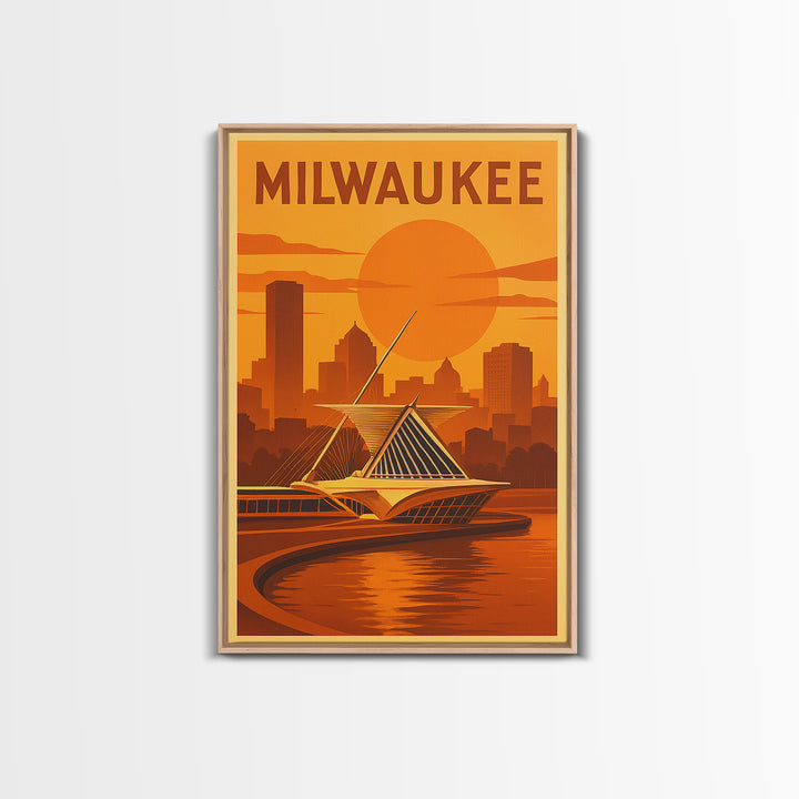 Milwaukee Wisconsin Travel Poster, Framed Canvas Print, Vintage Deco Wall Art, Milwaukee Poster Print, Travel Wall Art, Retro Travel Print