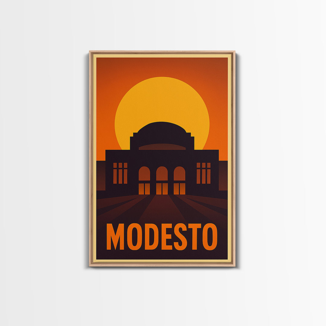 Modesto Travel Poster, Canvas Print, Vintage Deco Wall Art, Modesto City Art, Living Room Wall Art, Gift For Travelers, Vintage Travel Art