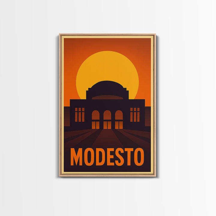 Modesto Travel Poster, Canvas Print, Vintage Deco Wall Art, Modesto City Art, Living Room Wall Art, Gift For Travelers, Vintage Travel Art