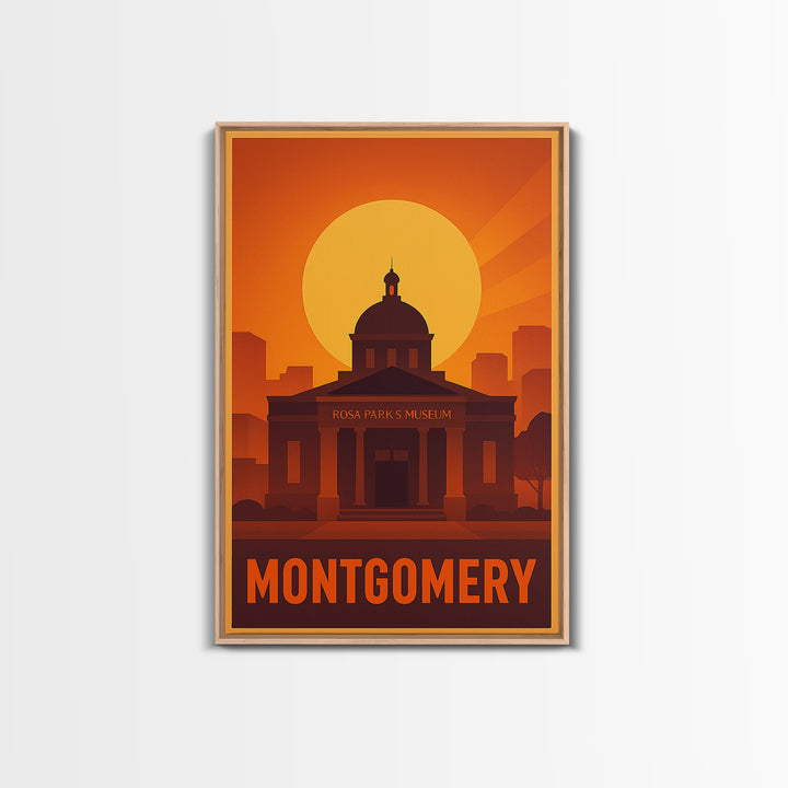 Montgomery Travel Poster, Canvas Print, Warm Sunset Silhouette Art, Montgomery Art Print, Vintage City Poster, Travel Wall Art
