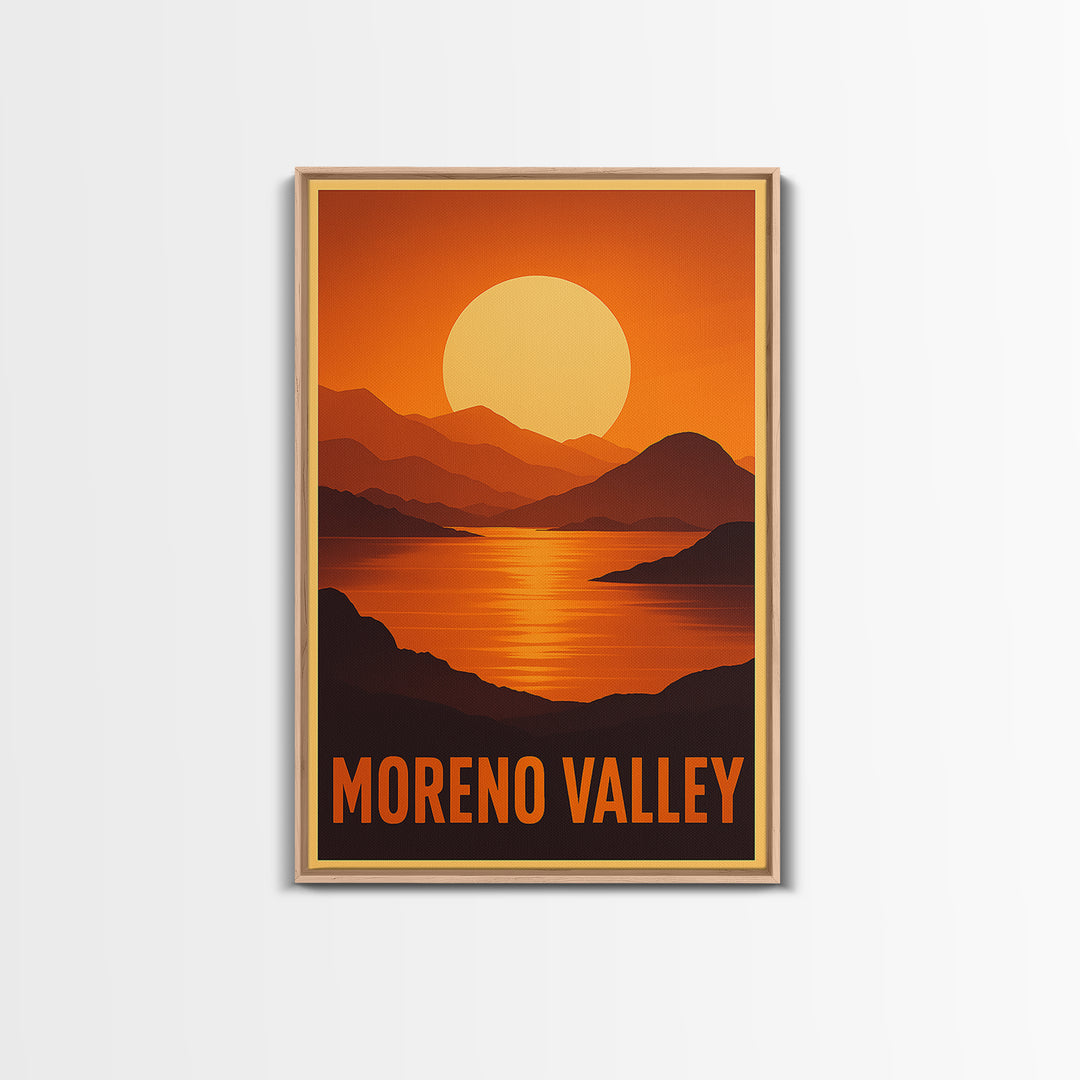 Moreno Valley Travel Poster, Framed Canvas Print, Gold Art Deco Poster Art, Moreno Valley Travel Art, Watercolor Skyline Art, City Art Print