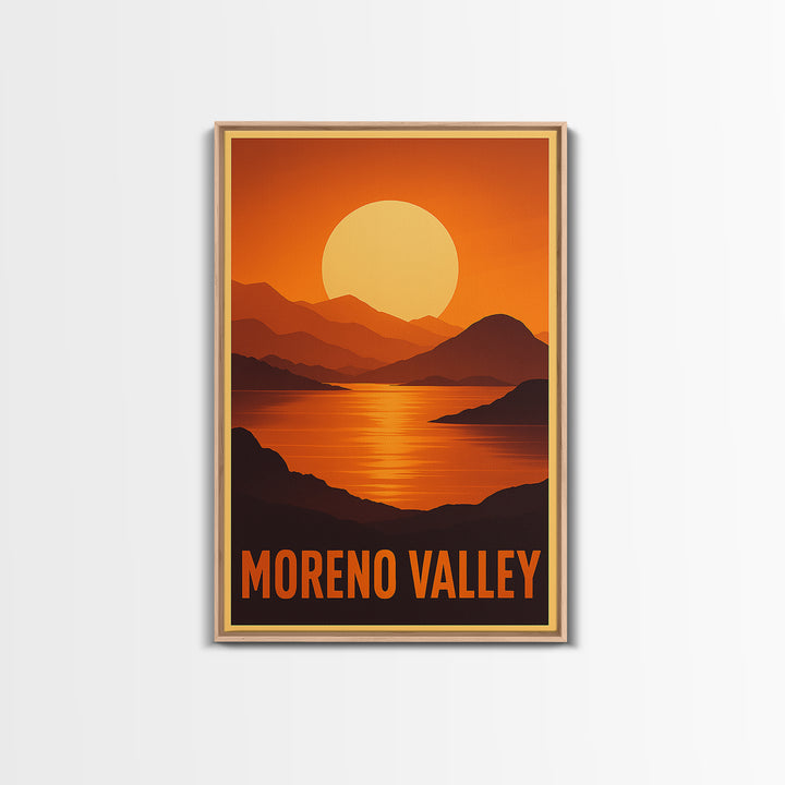 Moreno Valley Travel Poster, Framed Canvas Print, Gold Art Deco Poster Art, Moreno Valley Travel Art, Watercolor Skyline Art, City Art Print