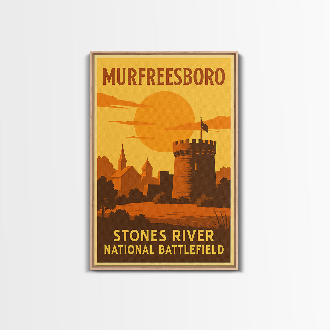 Murfreesboro Tennessee Travel Poster, Canvas Print, Golden Travel Poster Art, Murfreesboro Travel Art, Eclectic Wall Decor, Office Decor