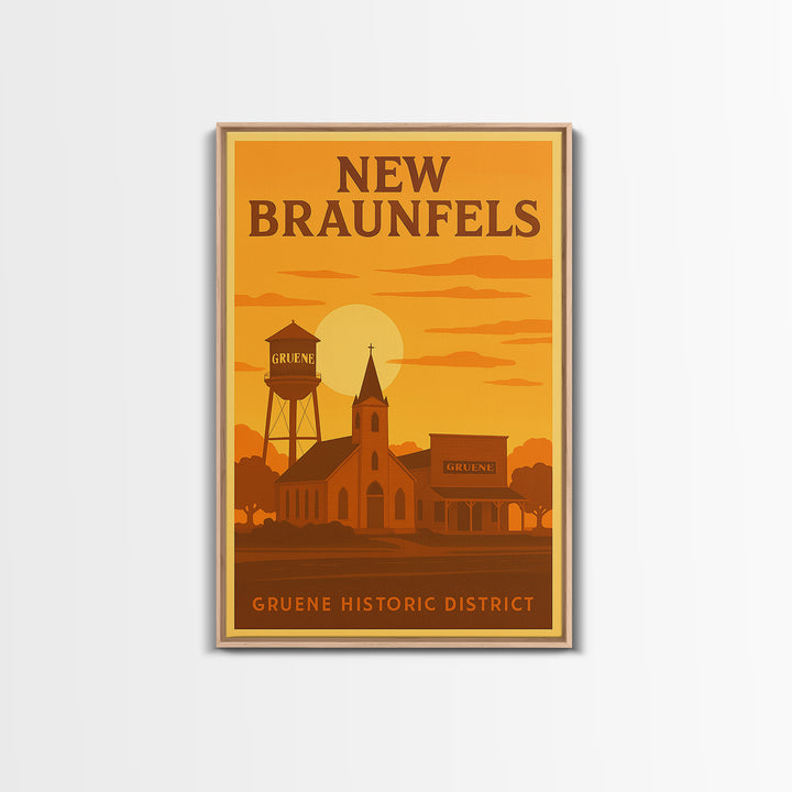 New Braunfels Texas Travel Poster, Canvas Print, Gold Art Deco Poster Art, New Braunfels City Art, Wanderlust Decor, Home Office Decor
