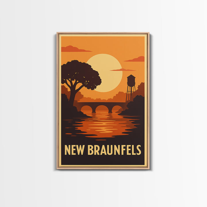 New Braunfels Travel Poster, Canvas Print, Gold Art Deco Poster Art, New Braunfels City Art, City Illustration, Home Office Decor