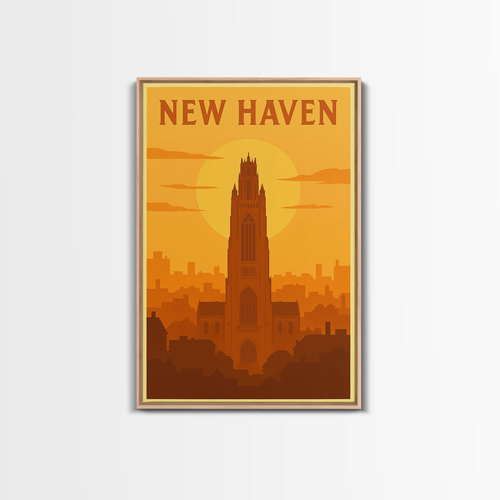 New Haven Connecticut Travel Poster, Framed Canvas Print, Gold Art Deco Poster Art, New Haven City Art, Travel Wall Art, Vintage City Poster