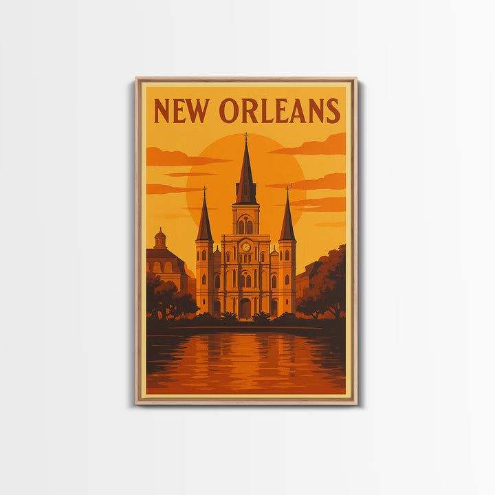 New Orleans Travel Poster, Framed Canvas Print, Golden Travel Poster Art, New Orleans Art Print, Travel Wall Art, City Art Print