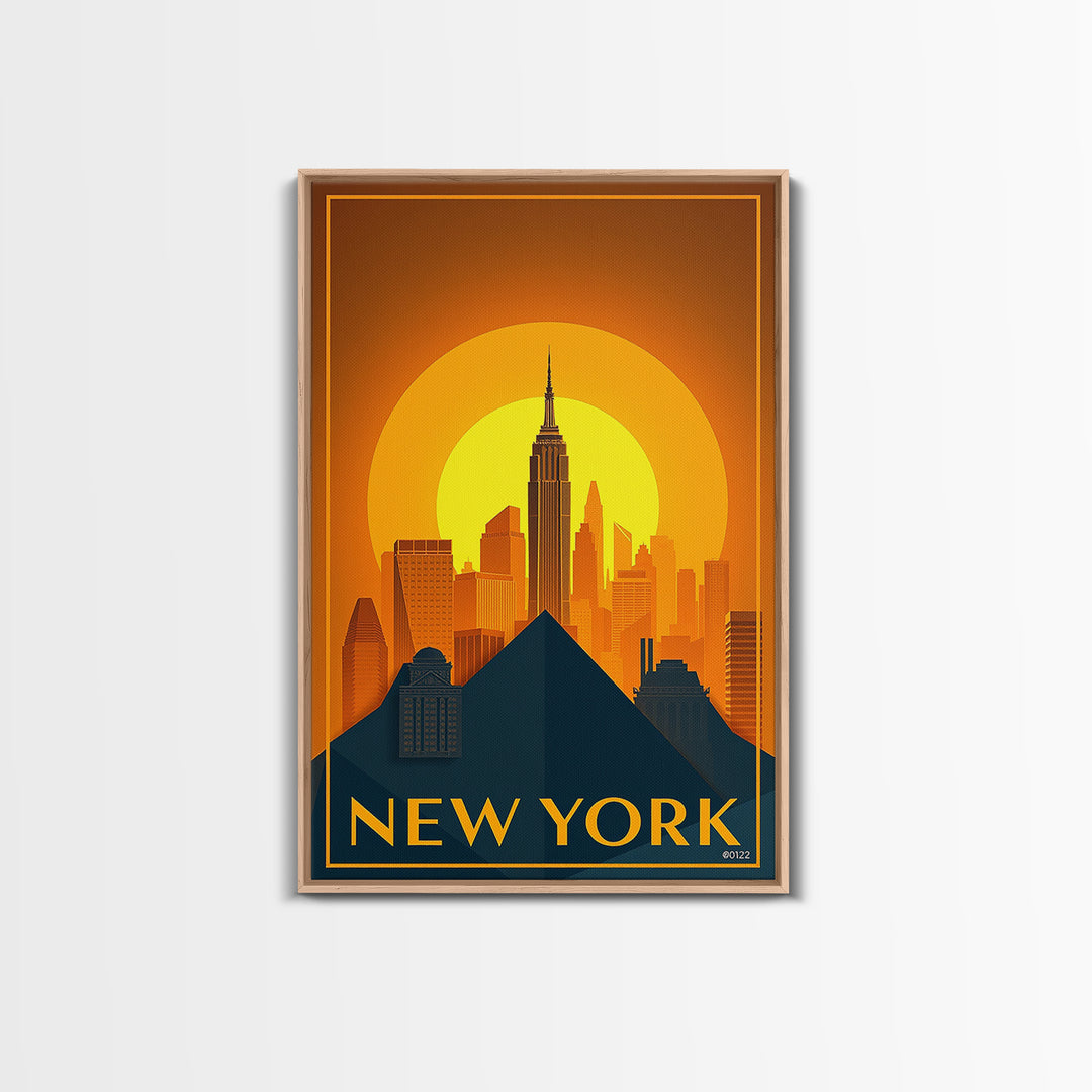 New York City New York Travel Poster, Canvas Print, Gold Art Deco Poster Art, New York Wall Art, Wall Art, Watercolor Skyline Art