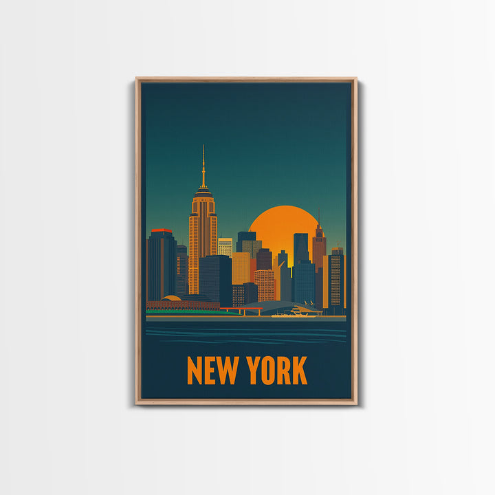 New York Travel Poster, Framed Canvas Print, Gold Art Deco Poster Art, New York Art Print, City Illustration, City Art Print, Home Decor