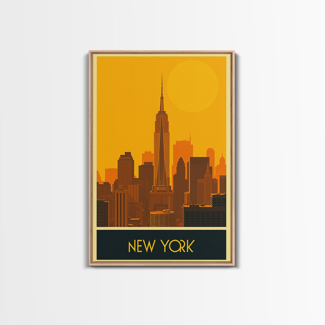 New York Travel Poster, Framed Canvas Print, Gold Art Deco Poster Art, New York Travel Art, City Art Print, Vintage City Poster
