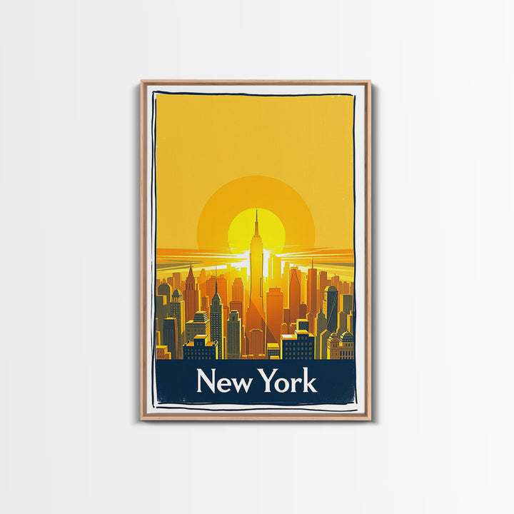 New York Travel Poster, Framed Canvas Print, Golden Travel Poster Art, New York Art Print, City Travel Prints, Watercolor Skyline