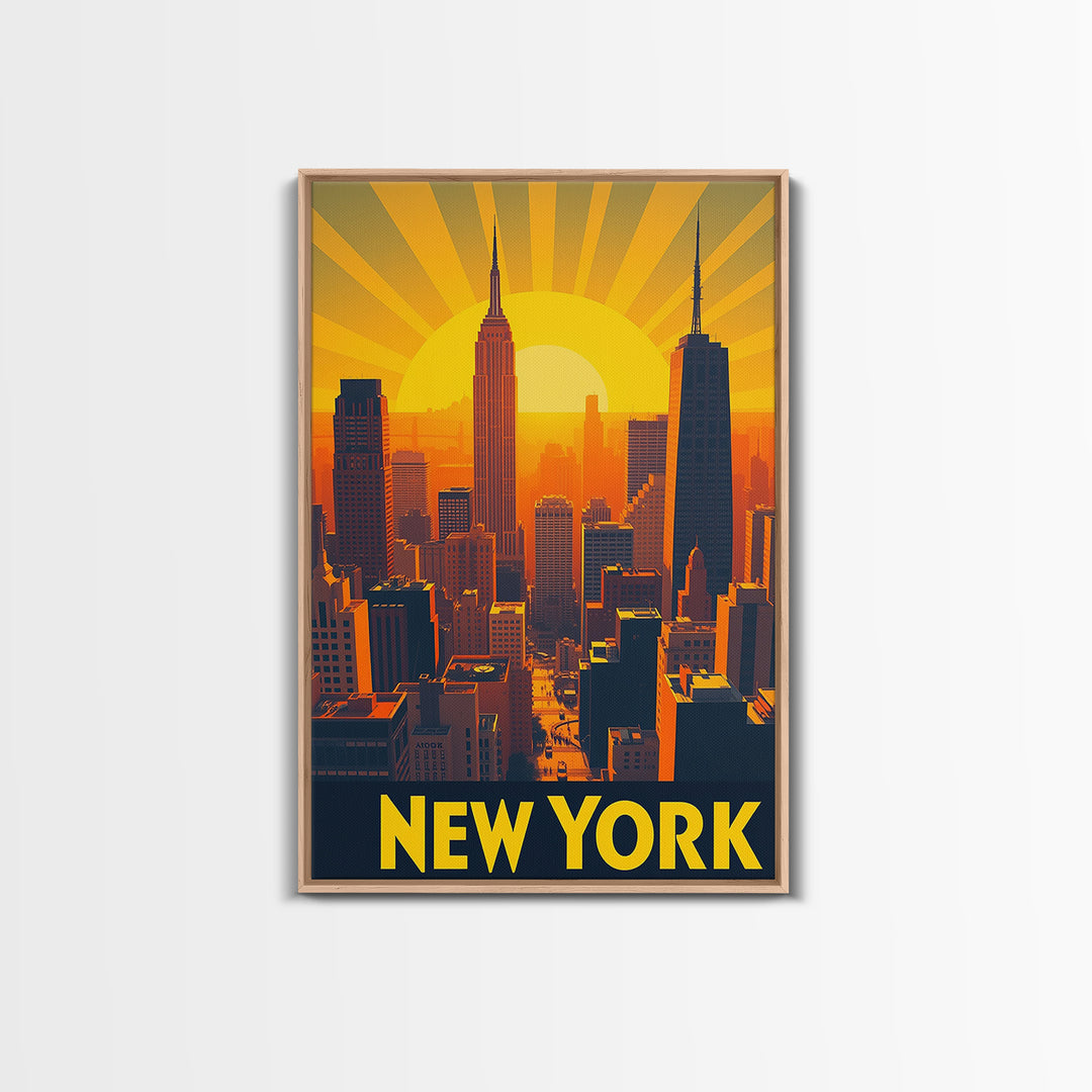 New York Travel Poster, Canvas Print, Golden Travel Poster Art, New York Art Print, Retro Travel Print, Wanderlust Decor, Travel Poster Set