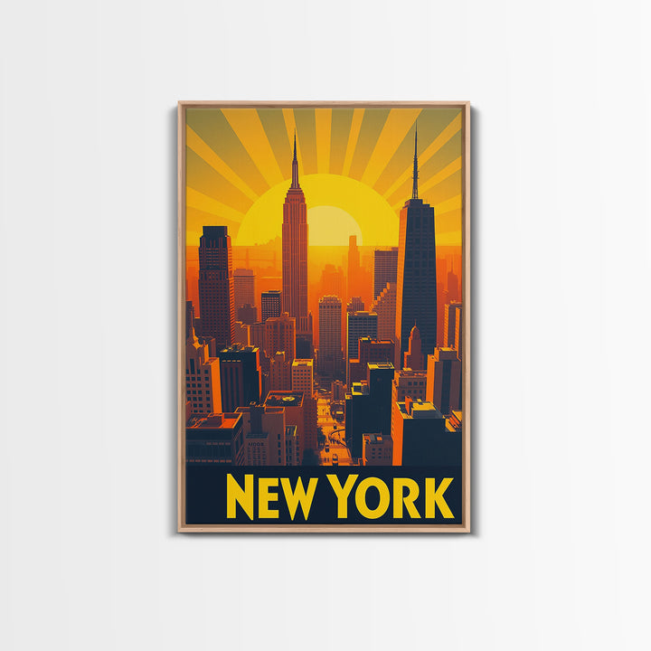New York Travel Poster, Canvas Print, Golden Travel Poster Art, New York Art Print, Retro Travel Print, Wanderlust Decor, Travel Poster Set