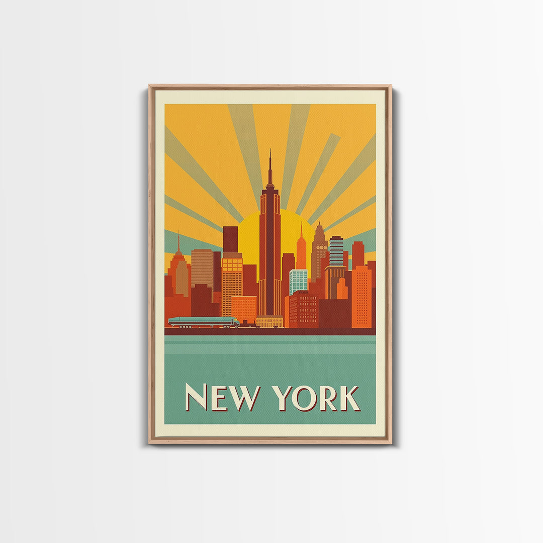 New York Travel Poster, Framed Canvas Print, Vintage Deco Wall Art, New York Poster Print, City Travel Prints, Travel Art Print