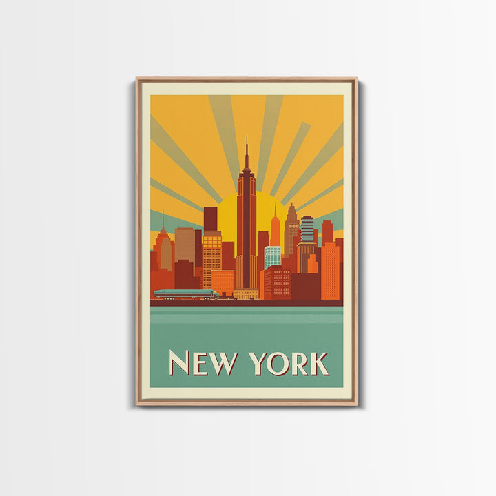 New York Travel Poster, Framed Canvas Print, Vintage Deco Wall Art, New York Poster Print, City Travel Prints, Travel Art Print