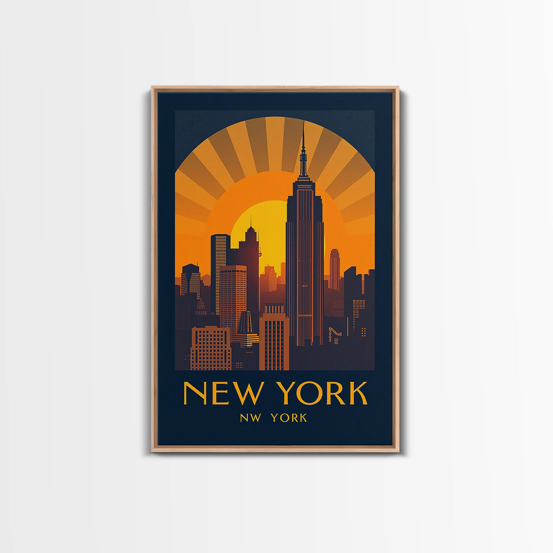 New York Travel Poster, Framed Canvas Print, Gold Art Deco Poster Art, New York Travel Art, Travel Poster Art, Vintage City Art