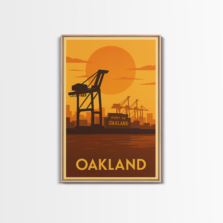 Oakland Travel Poster, Canvas Print, Golden Travel Poster Art, Oakland Poster Print, Watercolor Downtown Skyline, Office Decor, Poster Art