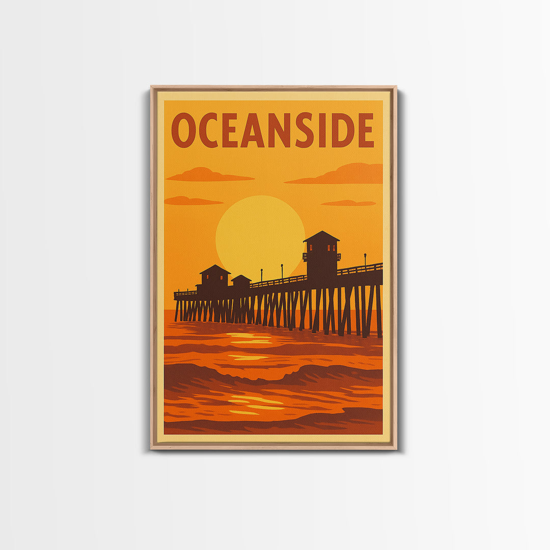 Oceanside California Travel Poster, Canvas Print, Warm Sunset Silhouette Art, Oceanside Poster Print, City Art Print, City Travel Prints