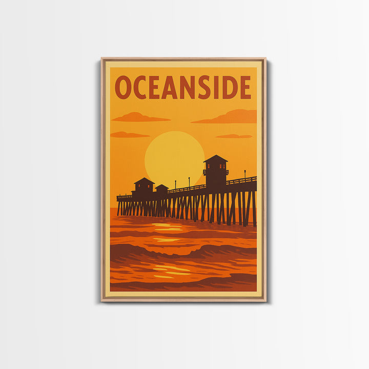 Oceanside California Travel Poster, Canvas Print, Warm Sunset Silhouette Art, Oceanside Poster Print, City Art Print, City Travel Prints