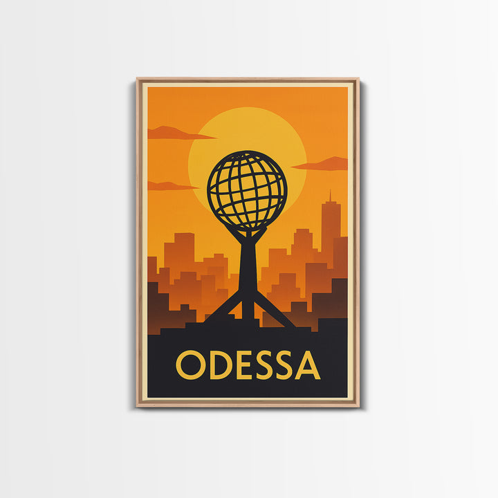 Odessa Travel Poster, Framed Canvas Print, Warm Sunset Silhouette Art, Odessa Poster Print, City Travel Prints, Retro Travel Print