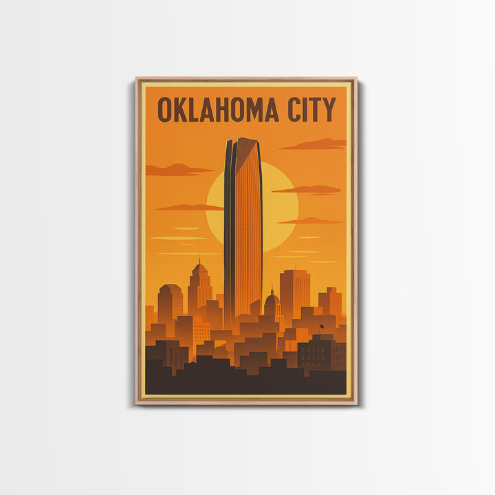 Oklahoma City Oklahoma Travel Poster, Framed Canvas Print, Vintage Deco Wall Art, Oklahoma City Wall Art, Travel Wall Art, Vintage City Art