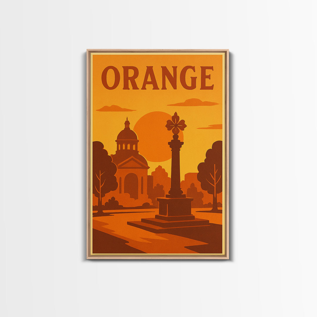 Orange California Travel Poster, Canvas Print, Warm Sunset Silhouette Art, Orange Wall Art, Travel Print, Wall Decor, City Travel Prints