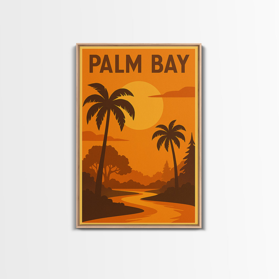Palm Bay Florida Travel Poster, Framed Canvas Print, Golden Travel Poster Art, Palm Bay Art Print, Vintage City Art, Travel Poster Art