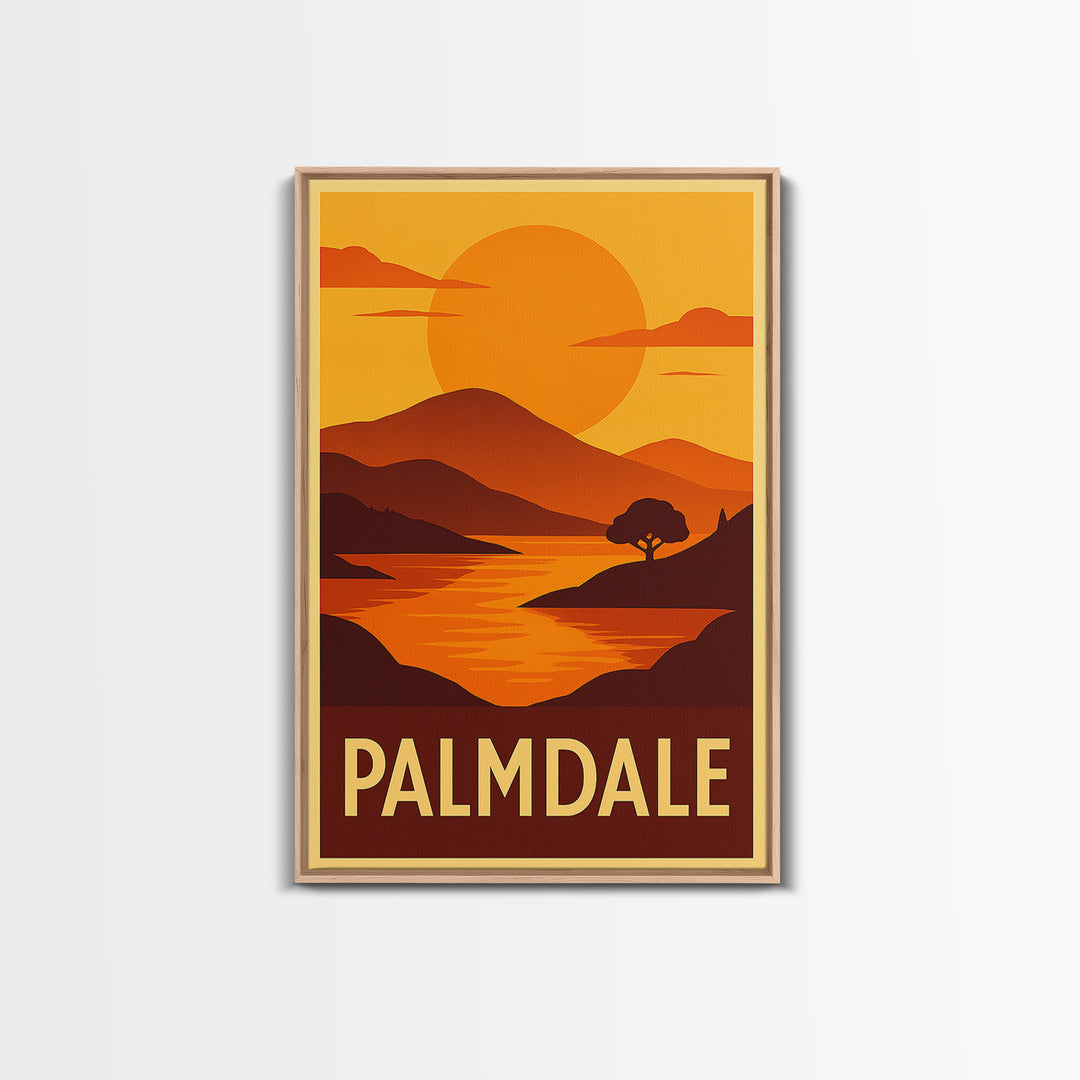 Palmdale Travel Poster, Canvas Print, Golden Travel Poster Art, Palmdale Wall Art, Modern Wall Decor, Watercolor Cityscape, Travel Gift