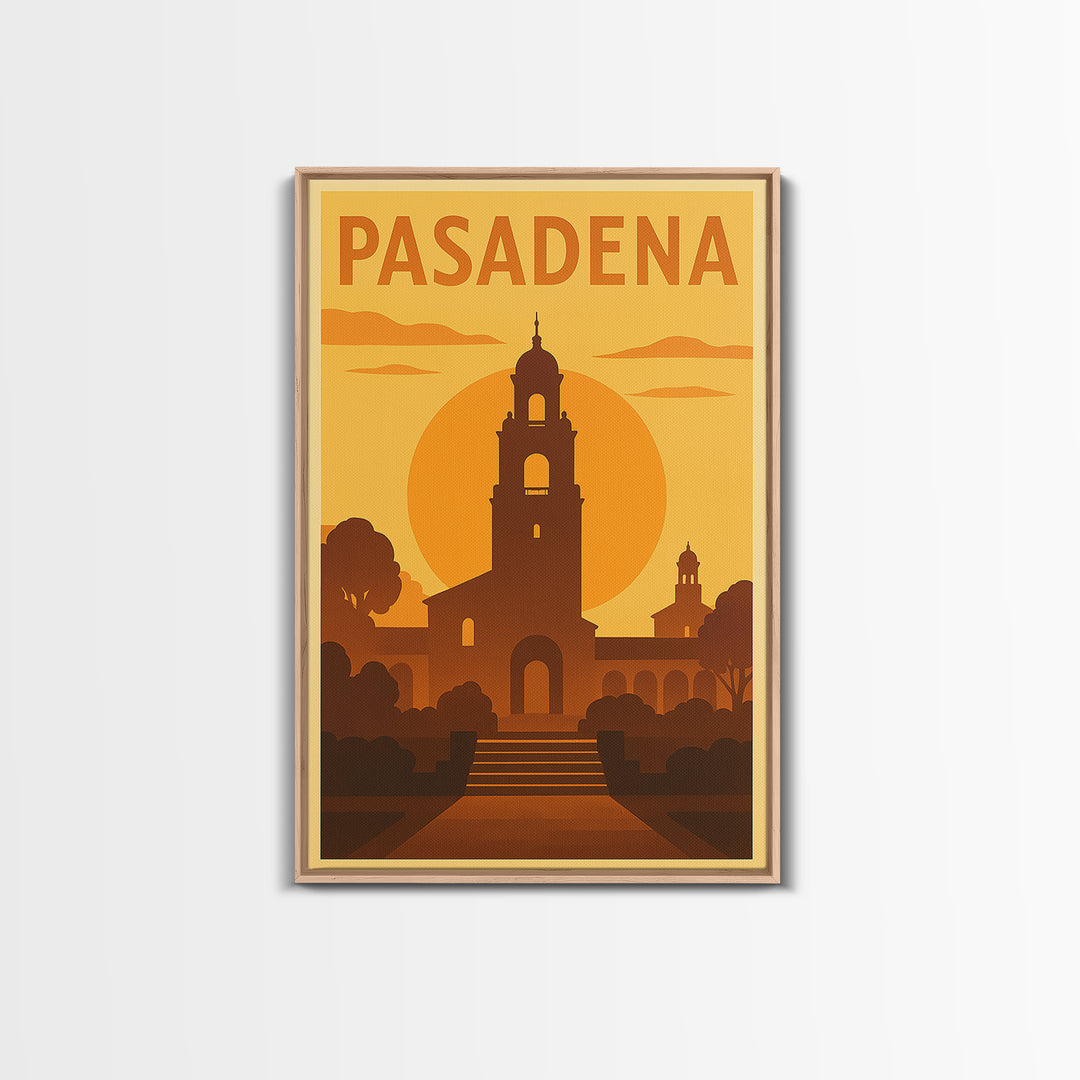 Pasadena Travel Poster, Framed Canvas Print, Gold Art Deco Poster Art, Pasadena City Art, Wanderlust Decor, City Travel Prints
