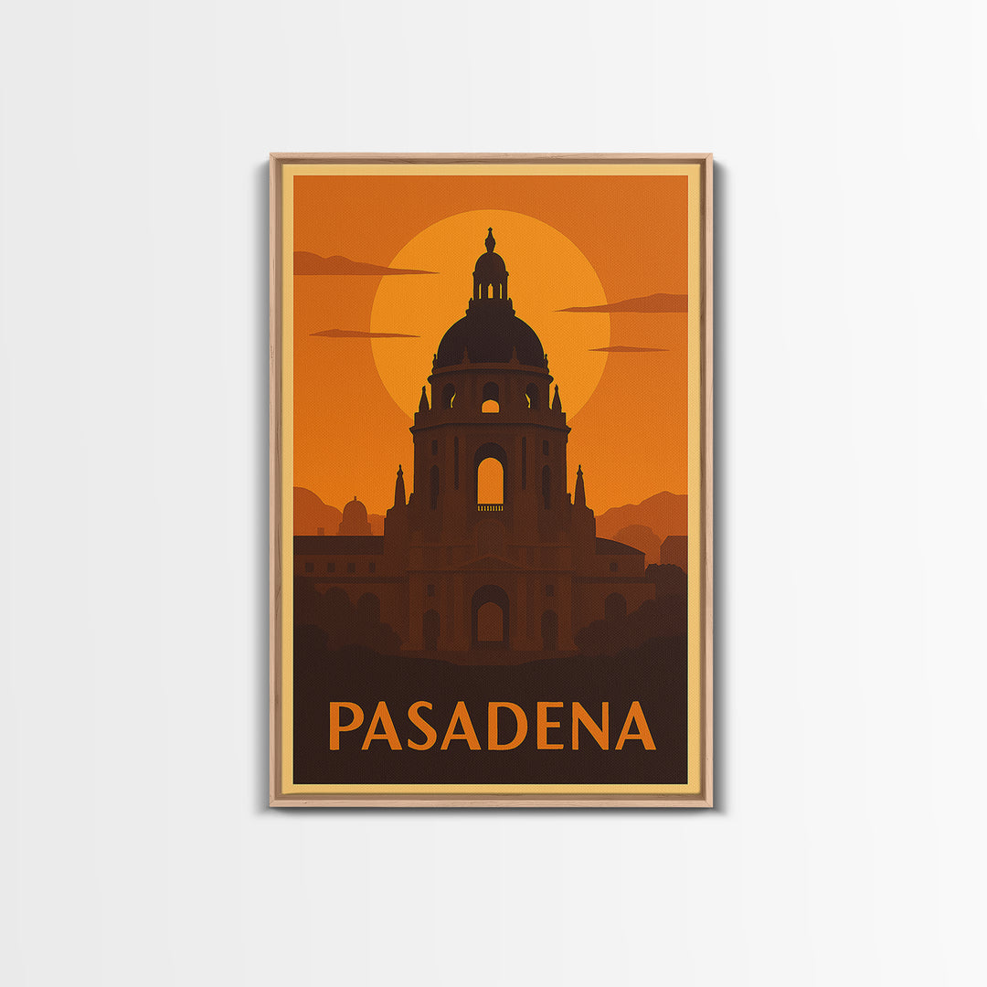 Pasadena Travel Poster, Framed Canvas Print, Golden Travel Poster Art, Pasadena Art Print, City Travel Prints, Retro Travel Print