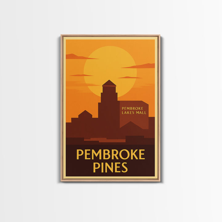 Pembroke Pines Travel Poster, Framed Canvas Print, Warm Sunset Silhouette Art, Pembroke Pines City Art, City Art Print, City Illustration