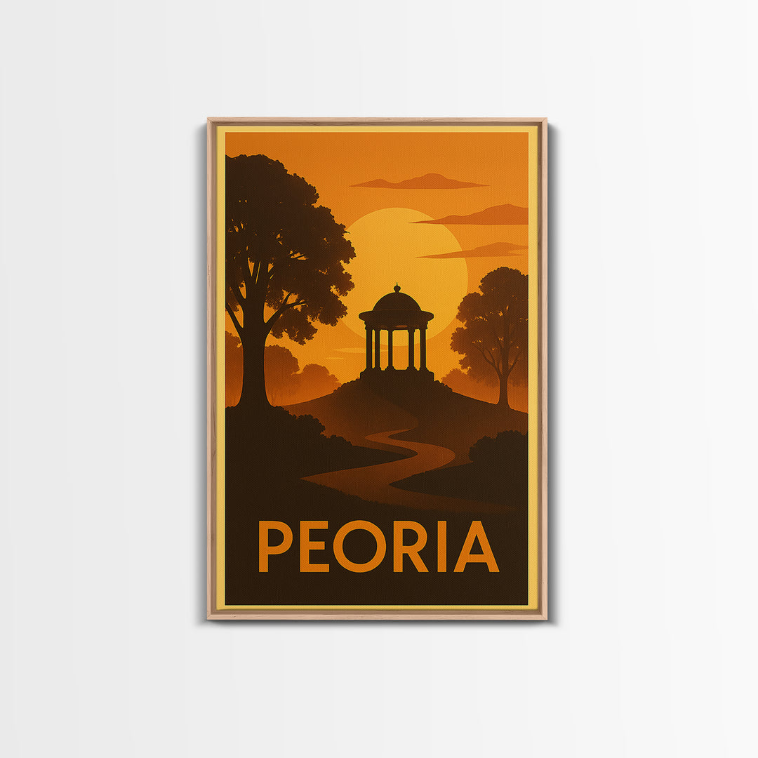Peoria Travel Poster, Framed Canvas Print, Gold Art Deco Poster Art, Peoria Travel Art, Home Office Decor, Travel Wall Art, City Art Print