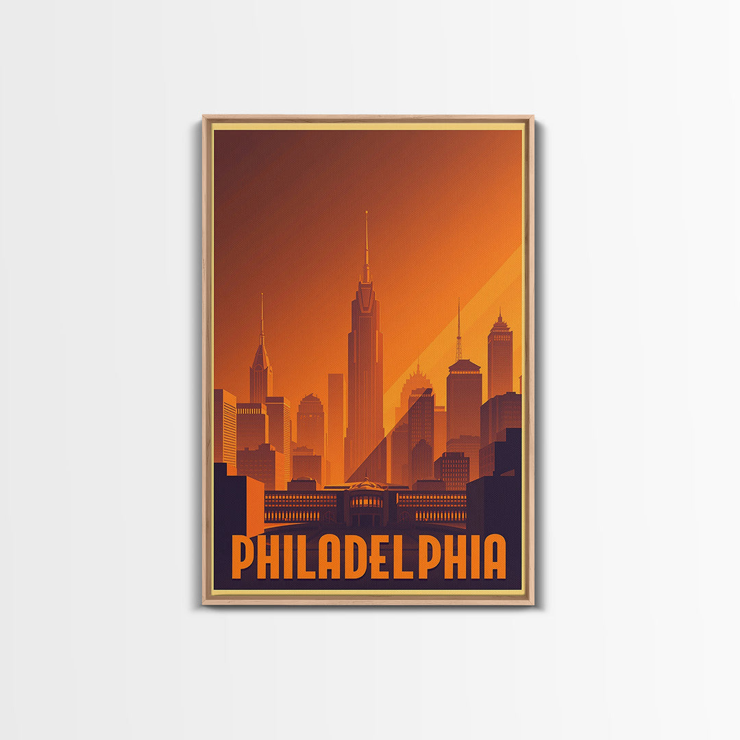 Philadelphia Travel Poster, Canvas Print, Gold Art Deco Poster Art, Philadelphia Art Print, Living Room Wall Art, Vintage Travel Print
