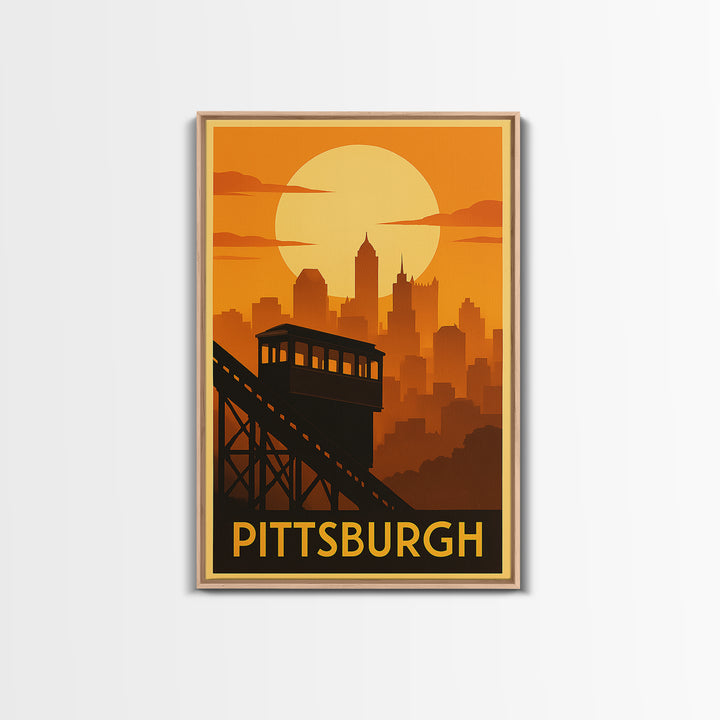 Pittsburgh Travel Poster, Framed Canvas Print, Gold Art Deco Poster Art, Pittsburgh Poster Print, Travel Poster Art, Travel Wall Art