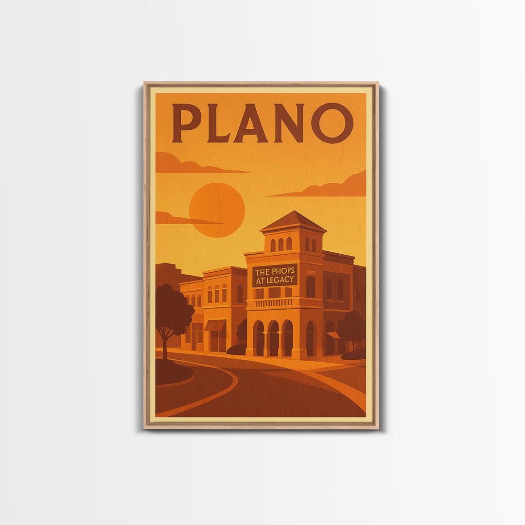 Plano Texas Travel Poster, Canvas Print, Gold Art Deco Poster Art, Plano City Art, Vintage Travel Art, Vintage City Poster, City Art Print