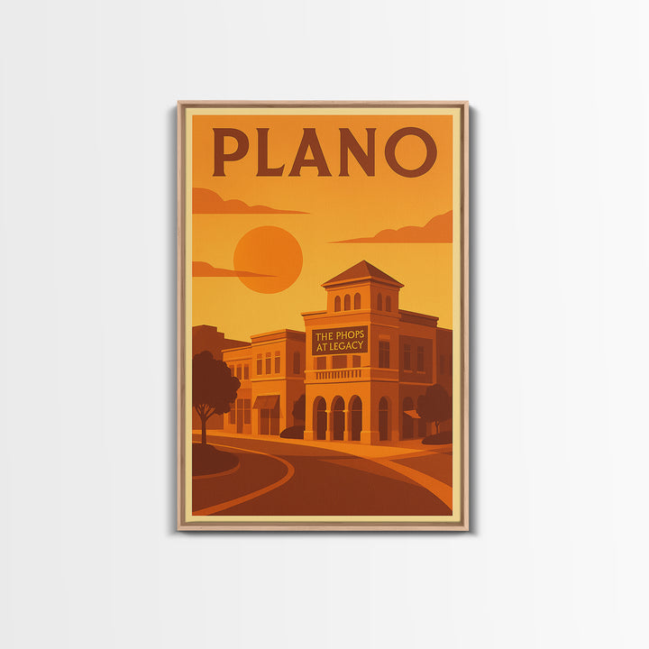 Plano Texas Travel Poster, Canvas Print, Gold Art Deco Poster Art, Plano City Art, Vintage Travel Art, Vintage City Poster, City Art Print