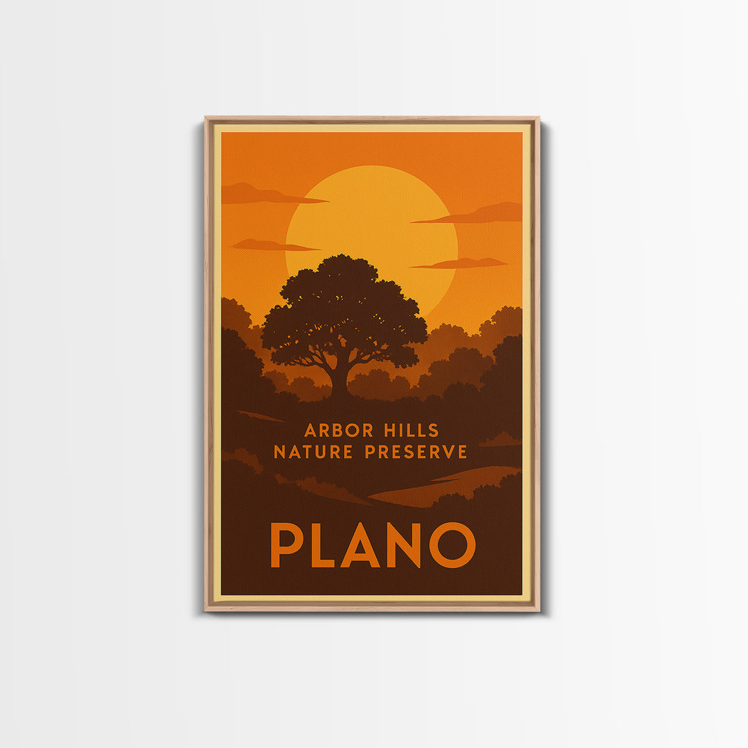 Plano Travel Poster, Framed Canvas Print, Golden Travel Poster Art, Plano Poster Print, Travel Wall Decor, Living Room Wall Art
