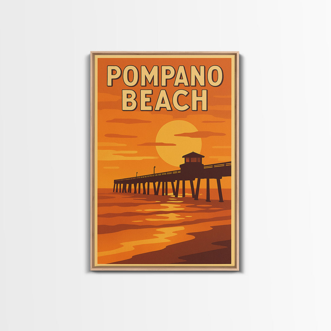 Pompano Beach Florida Travel Poster, Canvas Print, Golden Travel Poster Art, Pompano Beach Wall Art, Travel Poster Set, Vintage City Art