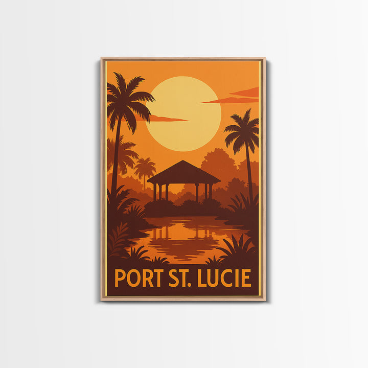 Port St Lucie Travel Poster, Canvas Print, Warm Sunset Silhouette Art, Port St Lucie City Art, City Illustration, City Travel Prints