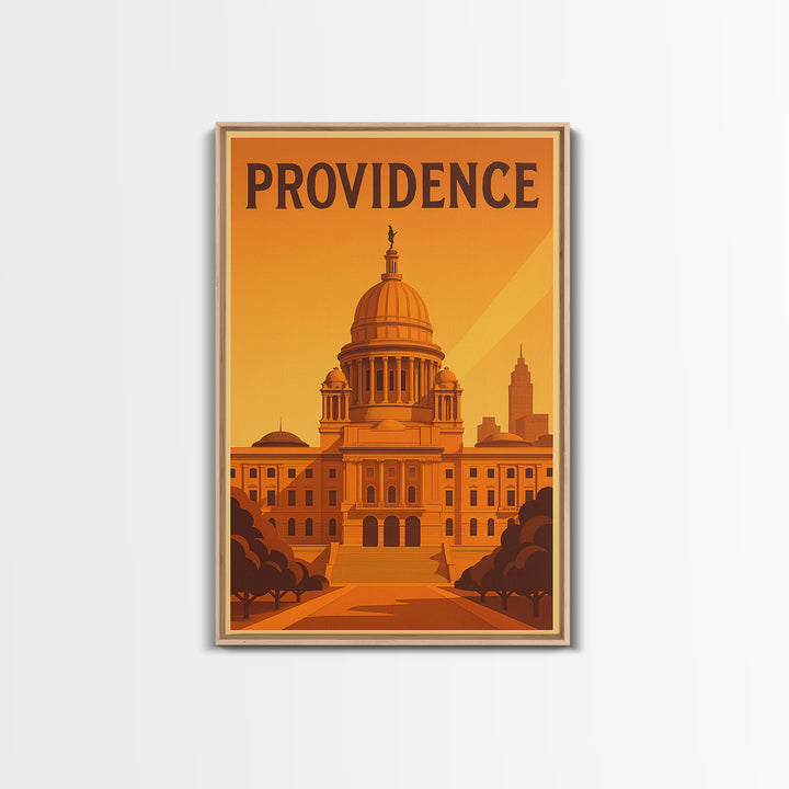 Providence Rhode Island Travel Poster, Canvas Print, Warm Sunset Silhouette Art, Providence Print, Gift For Travelers, Travel Wall Art