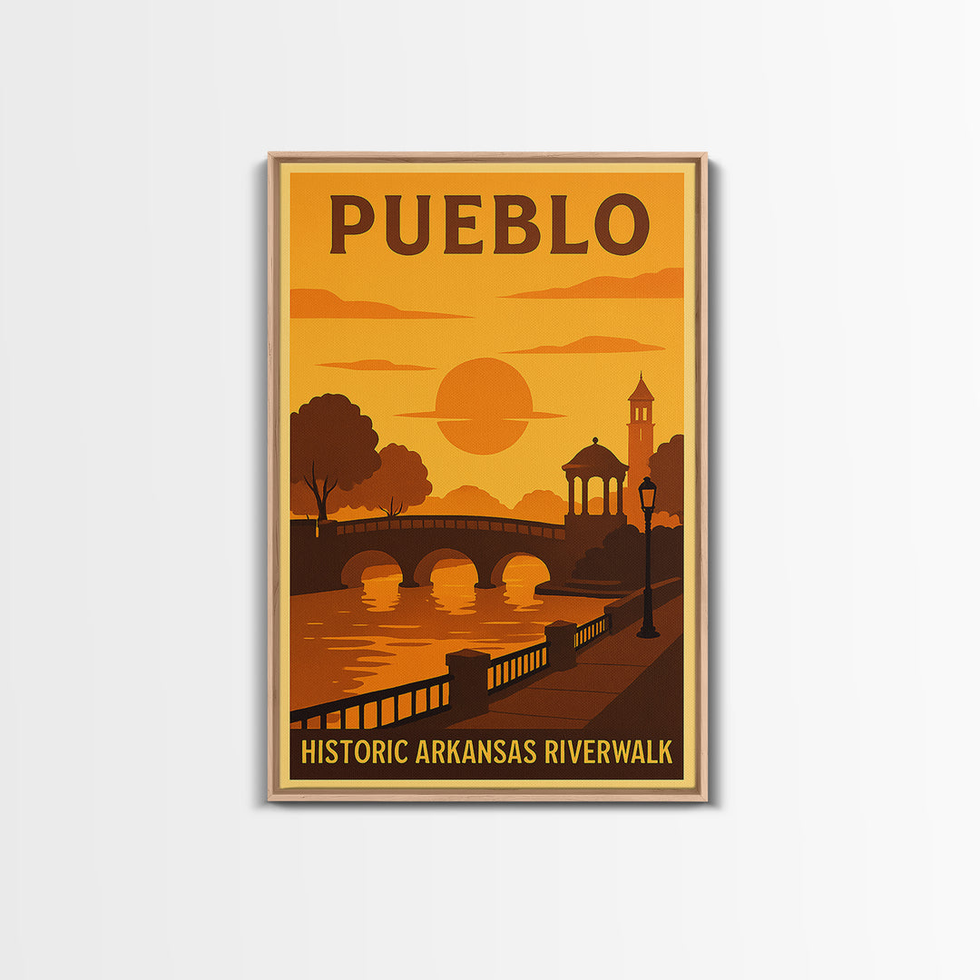 Pueblo Colorado Travel Poster, Canvas Print, Golden Poster Art, Pueblo Poster Print, Travel Wall Art, City Art Print, Watercolor Skyline Art