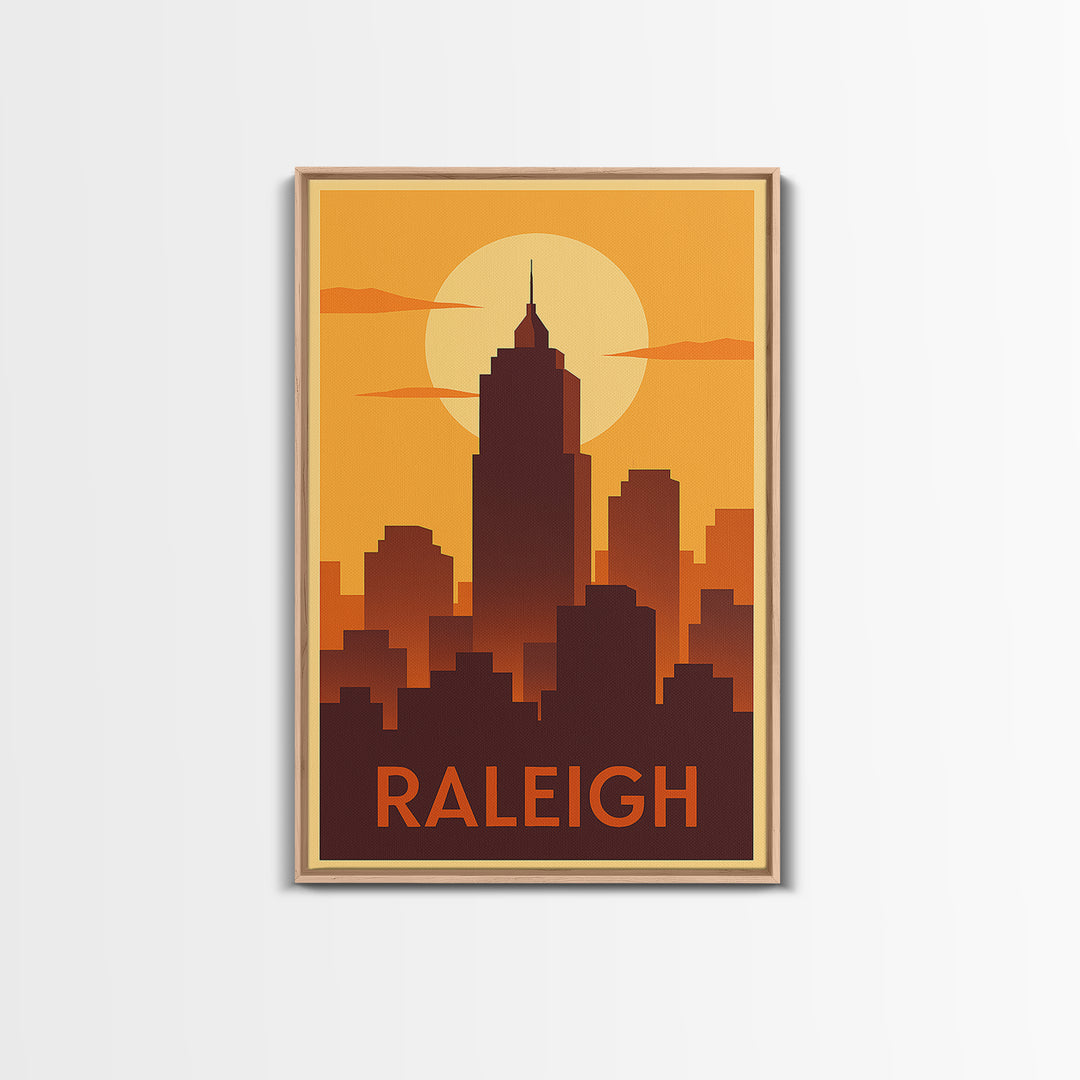 Raleigh Travel Poster, Framed Canvas Print, Golden Travel Poster Art, Raleigh Travel Art, Living Room Wall Art, City Travel Prints